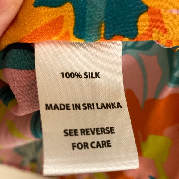 Silk Floral Pink and Orange Women's Top - Picture 10 of 16